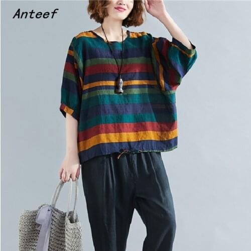 Cotton linen vintage korean plus size casual loose summer tee t shirt women t-shirt ladies tshirt 2021 tops streetwear clothes