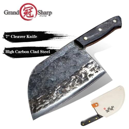 Grandsharp Full Tang Chef Knife Handmade Forged High-carbon Clad Steel Kitchen Knives Cleaver Filleting Slicing Broad Butcher