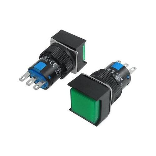 Green Squared NO NC Momentary Panel Mount 16mm Push Button Switch 250V 5A