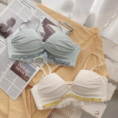 Roseheart New Women Fashion White Pink Sexy Bras Wireless One-Piece Bras Cotton Panties Padded Bra Sets A B Underwear Mesh