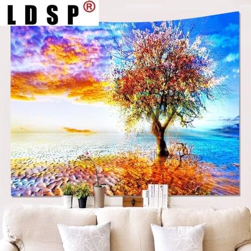 LDSP Tree River Natural Landscape Tapestry Hanging Covering Rugs Background Cloth Beach Mat Blanket Art Bedroom Living