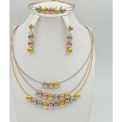 New High Quality Dubai gold big Jewelry Set 3 tones Gold color Nigerian Wedding African Jewelry Sets Parure Bijoux Femme