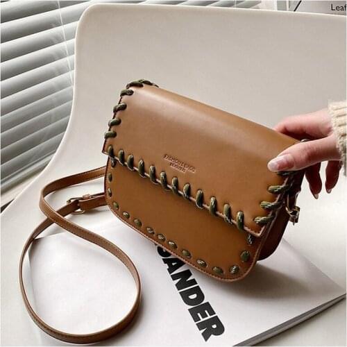 Solid Color Small PU Leather Crossbody Bags For Women 2021 Summer Shoulder Messenger Bag Weave Ladies Handbags