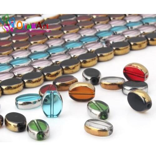 OlingArt 13 /11/9MM Glass Metal Plated Crystal Multicolor mixing Oval shape bead DIY Necklace Bracelet Jewelry Making