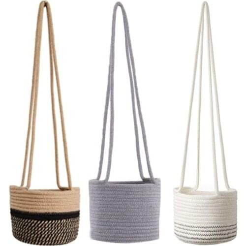Hanging Planter Woven Plant Basket Jute Cotton Flower Pot Indoor Plant Hangers