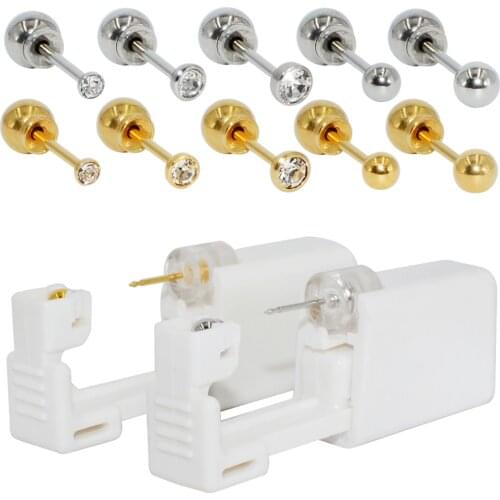 Round Ball Push-back End Surgical Steel Disposable Ear Piercing Units Stud Earring Piercer Device with CZ Crystal