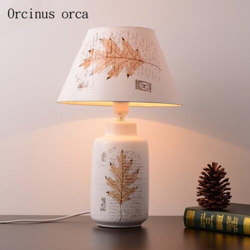 American style simple maple leaf desk lamp living room bedroom bedside lamp creative personality, LED ceramic desk lamp