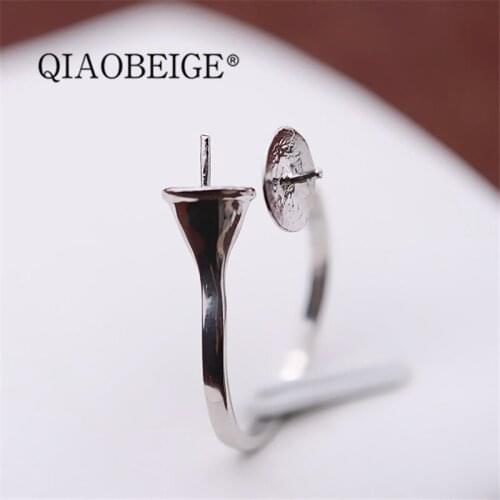 QIAOBEIGE two pearls Blank Mounting Ring DIY Jewelry Accessories New Design Adjustable 925 Sterling Silver Ring mount