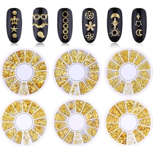 Mixed 3D Gold Star Moon Heart Flower Cross Metal Stud Nail Art Decorations Wholesale Fashion Japan Style Nail Jewelry Accessory