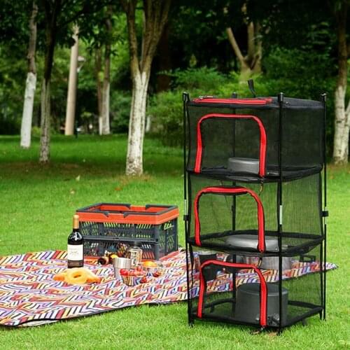 Outdoor folding drying net four-layer storage basket storage basket camping drying fish drying net hanging basket net frame