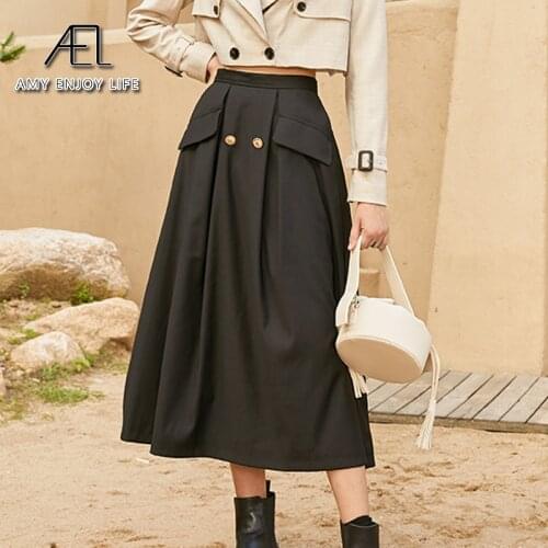 AEL High Waist Black Half-body Skirt Women Cotton A-Line Fashion Tide New Spring Summer 2020
