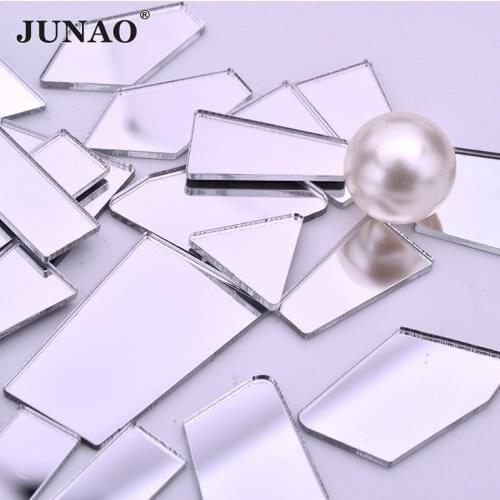 JUNAO 20pcs Mix Size Shape Acrylic Mirror Rhinestones Flat Back Strass Applique Non Sewing Mirror Stones for Clothes Home Crafts