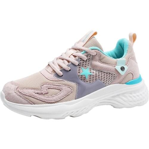 2020 Popular Sneakers Women Female Korean Version of The Fashion Pink Lace Up Shoes Mesh Breathable Outdoor Casual Shoes