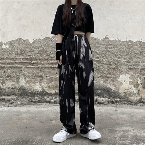 ZCSMLL Casual pants womens summer Korean personality tie-dye couples elastic waist loose and thin straight wide leg pants