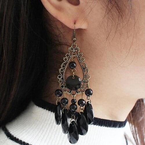 Women Boho Party Jewelry Hollow Water Drop Beads Long Dangle Hook Earrings Decor Hot