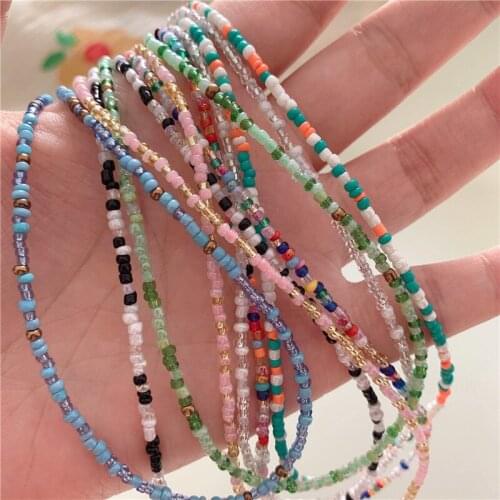 Korea Fashion Retro Color Beaded Rice Bead Necklace for Women Personality Bohemian Rainbow Rice Bead Color Necklace Jewelry