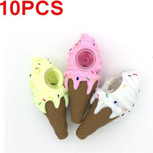 10pcs creative pink Funny Ice cream pipe unbreakable silicone Smoking Pipe with with Clean Cover and Decorative Bowl Interior