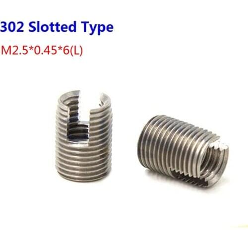 100pcs/Lot Stainless Steel M2.5X0.45 Self Tapping Thread Inserts 302 Slotted Type insert Bushing Screws M2.5*0.45*6(L)
