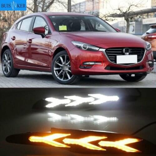 2Pcs DRL for Mazda 3 Axela 2017 2018 LED car Driving daytime running light fog lamp with flow yellow turn Signal