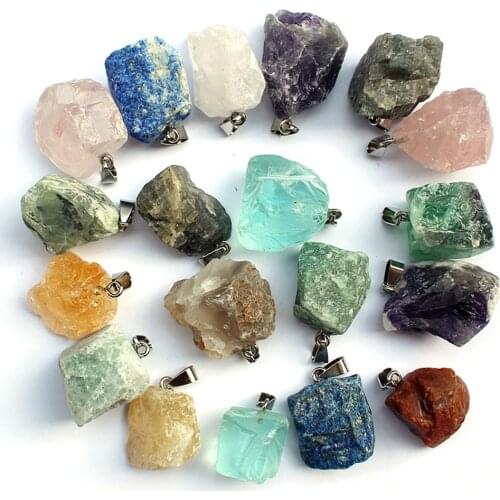 2019 Z New Fashion Natural Stone Raw Ore Pendant Necklace Tourmaline Gray Agates Lapis Lazul Stone Pendants 6pcs Wholesale Lots