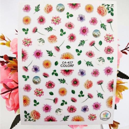 3D Nail Sticker Colorful Rose Lotus Flowers Stickers for Nails Decoraciones Foil Decals Summer Manicure Accessories