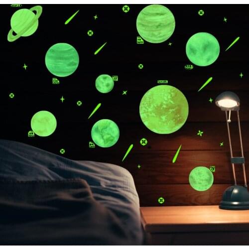 3D solar system nine planets night fluorescent wall stickers bedroom living room childrens room wall decoration