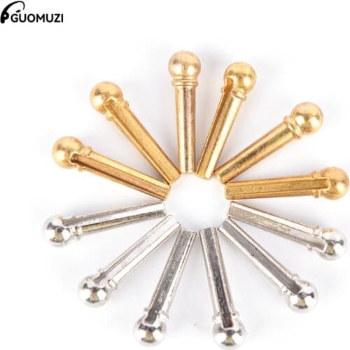 6 Pcs 28.5mm Brass Acoustic Guitar Bridge Pin With Electric Gold