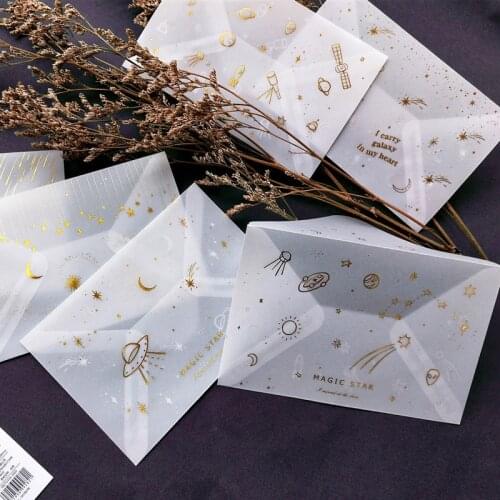 6Pcs A Variety Of Design Translucent Sulfuric Acid Paper Envelopes, Beautiful Starry Sky Series Envelopes, Gift Envelopes