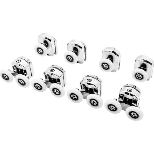 8pcs/set double top+Single Bottom Zinc-Alloy Sliding Shower Cabin Pulley Wheel Runner Door Rollers Replacement