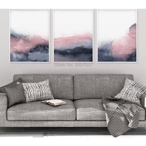 Pink Blue Abstract Hand Painted Blush Pink and Grey Wall Art Canvas Oil Painting Nordic Scandinavian Picture for Bedroom Decor
