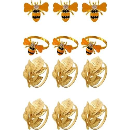 Promotion! 6Pcs Alloy Napkin Ring Exquisite Napkin Buckle Holder with 6PCS Yellow Bee Design Metal Napkin Rings Towel
