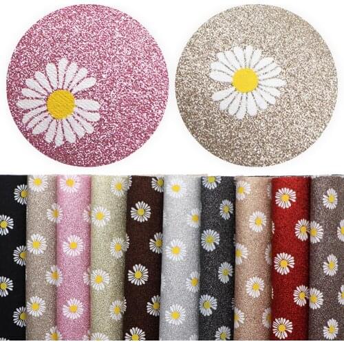 David accessories 20*33cm Flower Fine Glitter Fabric Synthetic Leather Sequins Patchwork Bag Phone Case DIY,10Yc11388