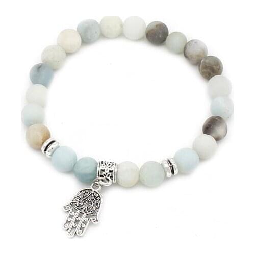 Natural Stone bracelet Matte Amazonite Beads with Palm Mala Beads Bracelets For Women Men Buddha Yoga Jewelry Dropping