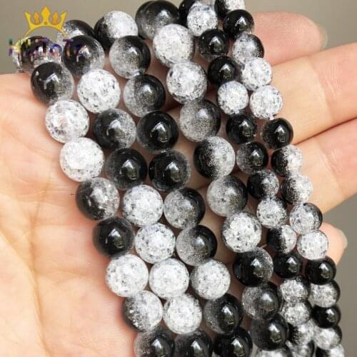 Natural Snow Cracked Crystal Stone Beads Black White Round Loose Beads For Jewelry Making Bracelet Charm Accessories 15"6/8/10mm