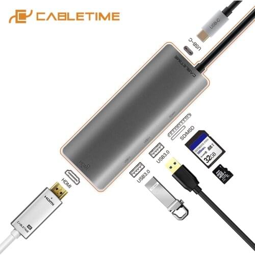 CABLETIME USB C hub HDMI 4K Type C to USB 3.0 SD&Micro TF Card Reader 6 in 1 USB-C Charge For Huawei Matebook X MacBook Pro C040