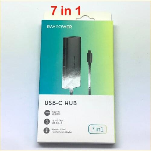 7 in 1 Docking Station USB C With Power 100W Add Interface Adapter RAVPOWER Multi-function Converter For Macbook Laptop Phone