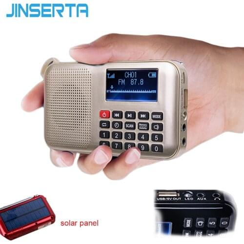 JINSERTA Solar FM Radio Mini Solar Power Speaker MP3 Music Player Emergency Solar Powered Radio with Flashlight Support TF card