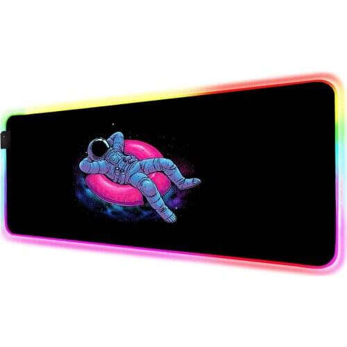 Astronaut Sitting In The Lifebuoy Space Travel RGB Gaming Mouse Pad Laptop Gaming Accessories Keyboard XL with LED Backlight Pad