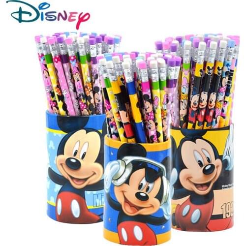 48pcs Disney Mickey Minnie writing and painting will not break pencil HB with rubber pencil + pen holder set pencil writing gift