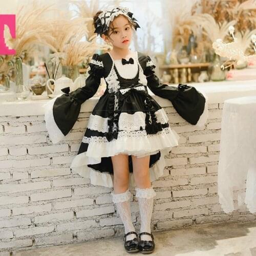 CHILD kawaii Lolita Dress Halloween Cosplay Costume Women Maid Sweet Lolita Pink Princess Dress Party clothes For Girls