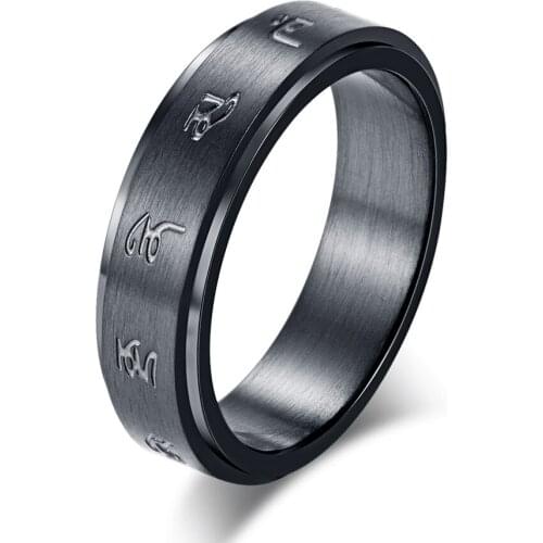 Black Color Religious Buddhist Mantra Double Layer Spinner Ring for Men Ethnic Titanium Steel Finger Ring Casual Male Jewelry