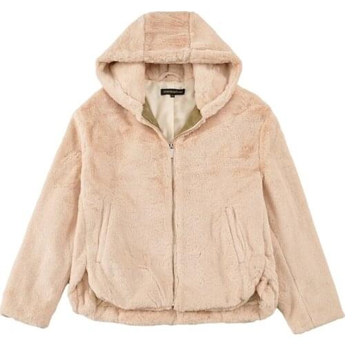 Autumn And Winter New Product Fashion Solid Color Zipper Hooded Warm Faux Fur Effect Jacket All-Match Short Womens Clothing