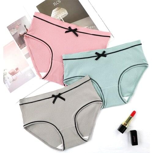 Summer Cotton Comfort Panties Sexy Stripe Women Underwear and 10 Color Intimate Briefs Lovely Bow Sleep Lingerie Japan Briefs