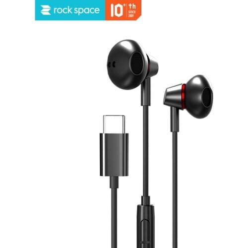 Rock space USB Type C Stereo Earphone For Xiaomi 10 9 8se Metal type-c In Ear earphone For Huawei mate 40 30 20 pro P40 30 pro