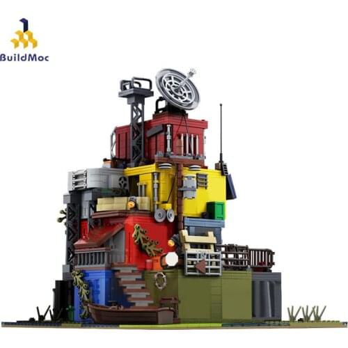 Buildmoc City Architecture Doomsday Survivor At The Dock House Building Block Model Building Dock City Street View Toy Gift