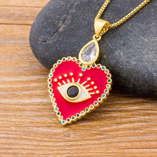 Fashion Heart Shape Evil Eye Statement Choker Necklace Zirconia Copper CZ Necklace For Women Pendant Jewelry Accessories Gift
