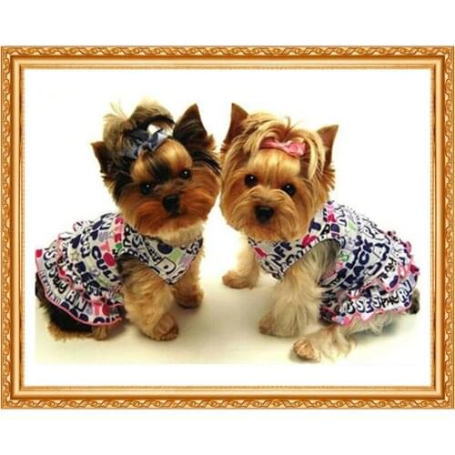 PDMDOG Needlework 5D DIY Diamond Cross Stitch Painting kits Yorkshire Terrier Full Embroidery Two Dogs Lover Pattern Diamond