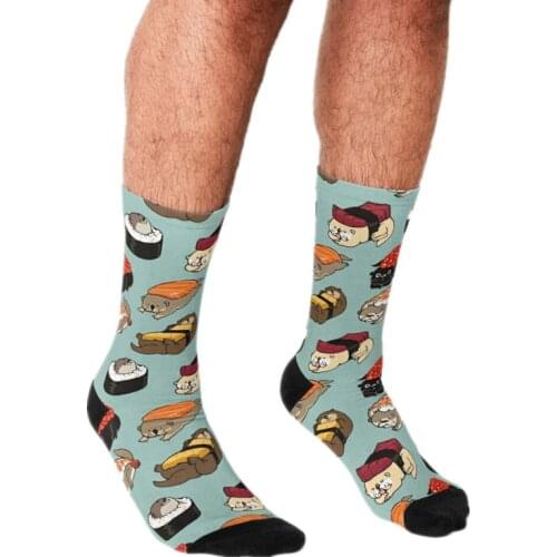 2021 Funny Socks Men harajuku Sushi Otter Printed Happy hip hop Men Socks Novelty Skateboard Crew Casual Crazy Socks