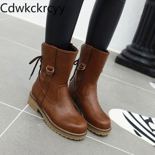 Winter The New fashion Round head Thick bottom Martin boots British style Handsome Plus velvet Keep warm High heel Women boots