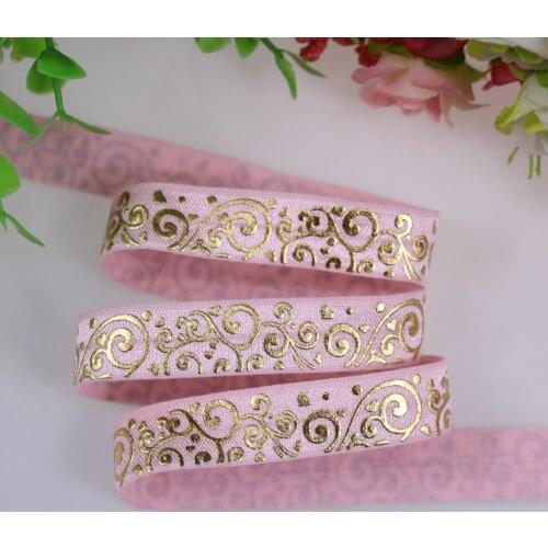 New design!! 5/8" gold foil swirl printed fold over elastic 117 Lt.pink foe elastic 100yards/lot wholesale